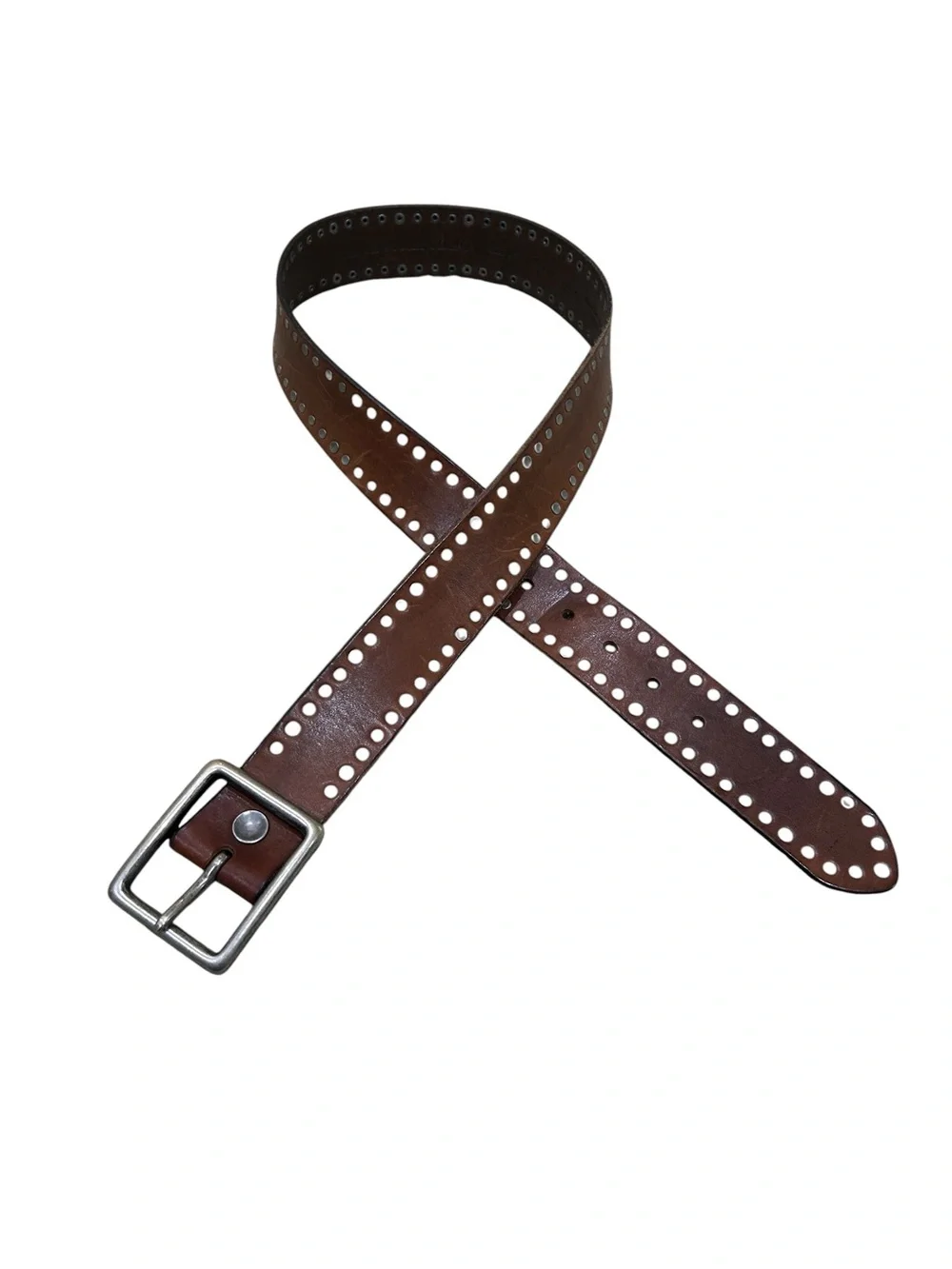 Banana Republic Brown Studded Leather Belt with  antique Silver Buckle medium